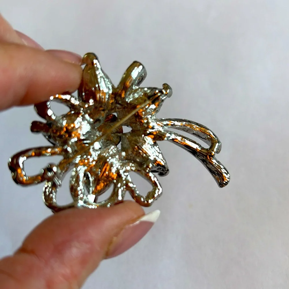 Elegant Floral Brooch Deep Blue & AB Stones
